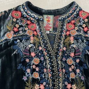 Johnny Was Multicolor Embroidered Velvet Dress